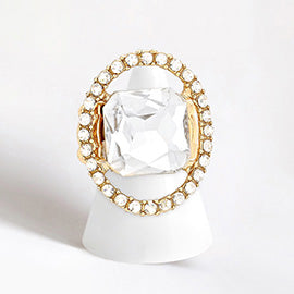 RHINESTONE TRIMMED OVAL CUT STRETCH RING