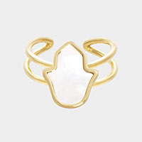 GOLD DIPPED MOTHER OF PEARL HAMSA HAND RING