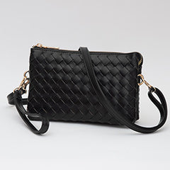 FAUX LEATHER WOVEN FLAP ENVELOPE CROSSBODY BAG