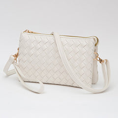 FAUX LEATHER WOVEN FLAP ENVELOPE CROSSBODY BAG