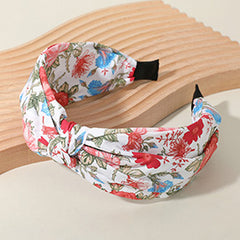 STONE CLUSTER PEARL EMBELLISHED FLOWER PRINTED KNOT HEADBAND