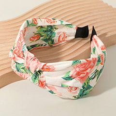 STONE CLUSTER PEARL EMBELLISHED FLOWER PRINTED KNOT HEADBAND