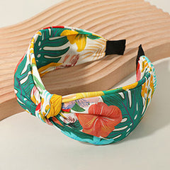 STONE CLUSTER PEARL EMBELLISHED FLOWER PRINTED KNOT HEADBAND