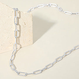 TEXTURED METAL PAPERCLIP CHAIN LONG NECKLACE