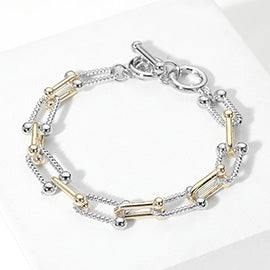 14K GOLD PLATED TWO TONE HARDWARE LINK TOGGLE BRACELET