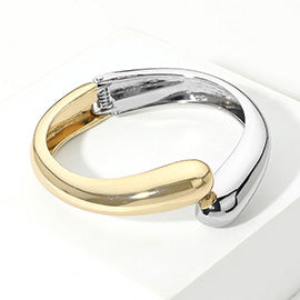 METAL TWO TONE HINGED BANGLE BRACELET