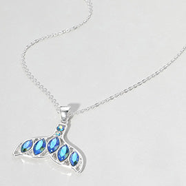 STONE EMBELLISHED WHALE TALE PENDANT NECKLACE