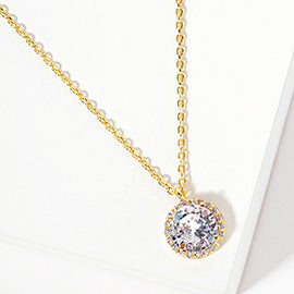 GOLD DIPPED ROUND SZ STONE PENDANT NECKLACE