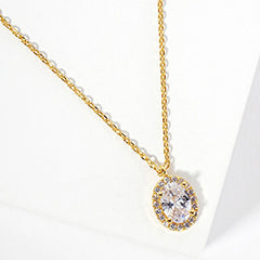 GOLD DIPPED OVAL CZ STONE PENDANT NECKLACE