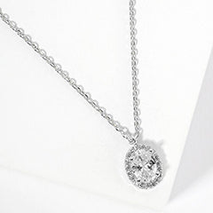 WHITE GOLD DIPPED OVAL CZ STONE PENDANT NECKLACE