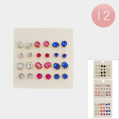 12 PAIRS STONE CLUSTER STUD EARRINGS