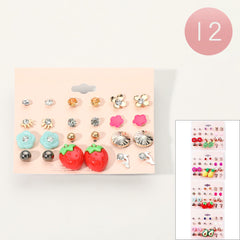 12 PCS FRUIT STONE FLOWER STUD EARRING SET