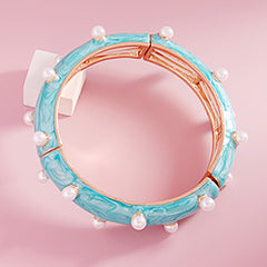 PEARL EMBELLISHED MARBLED ENAMEL STRETCH BANGLE BRACELET