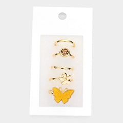 5 PCS- ROUND STONE METAL FLOWER DRUZY BUTTERFLY MIXED RINGS
